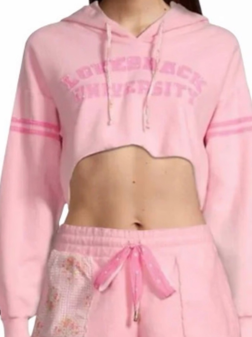 “LoveShack University" cropped hoodie and shorts lounge set